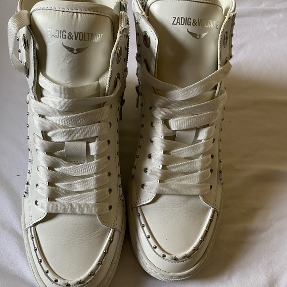 Zadig&Voltaire White Studded High Flash Leather Sneakers - Picture 2 of 7